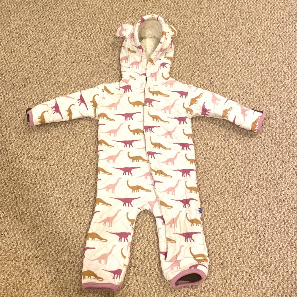 KicKee Baby Coverall with Dinosaur Print and Ears 6-12 Month